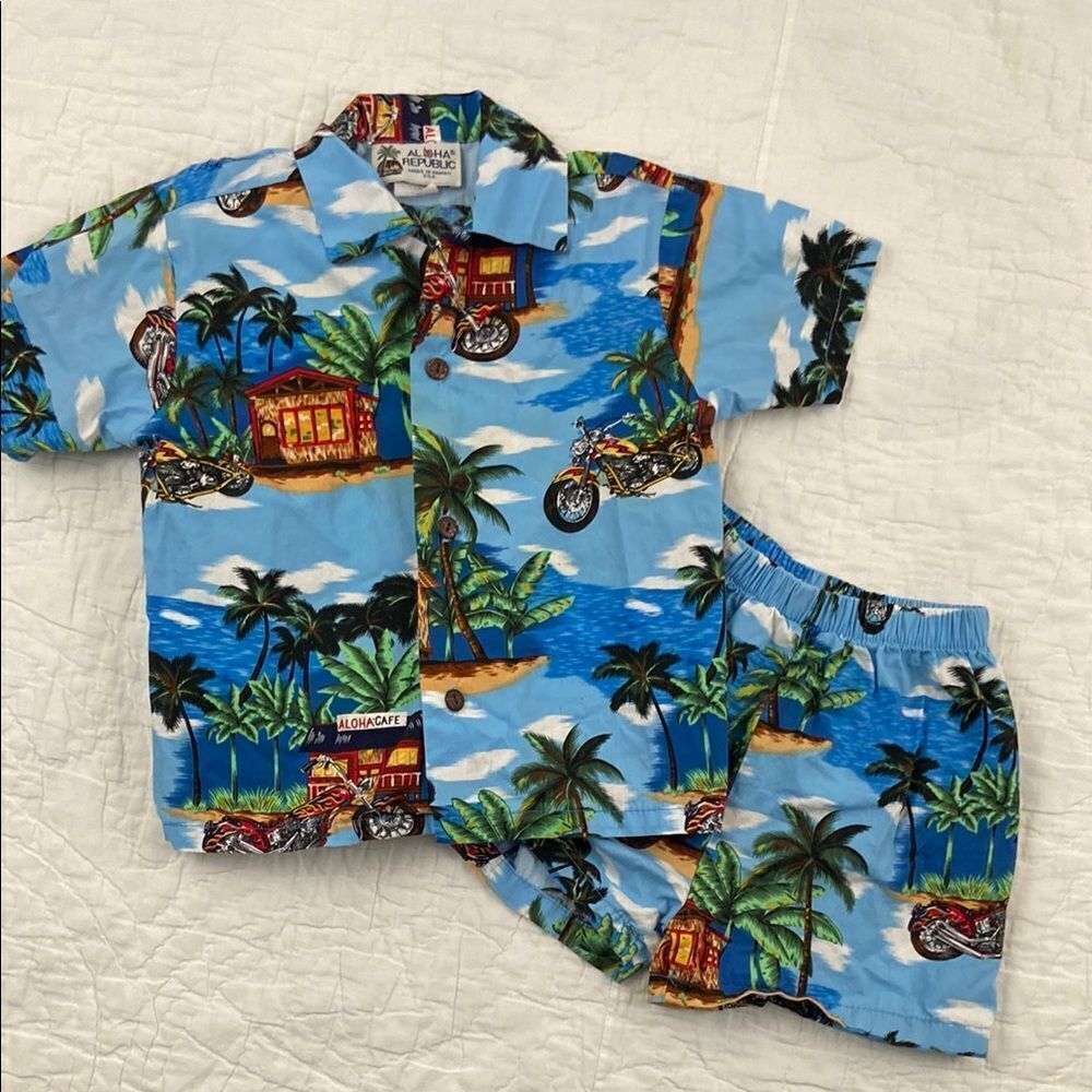 Vintage Aloha Republic Hawaiian Print Kids Shirt and Shorts Set size 2T